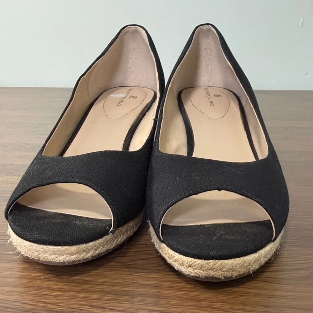 Bandolino Black Wedge Fabric Espadrille Peep-Toe Shoes Sz 11‎